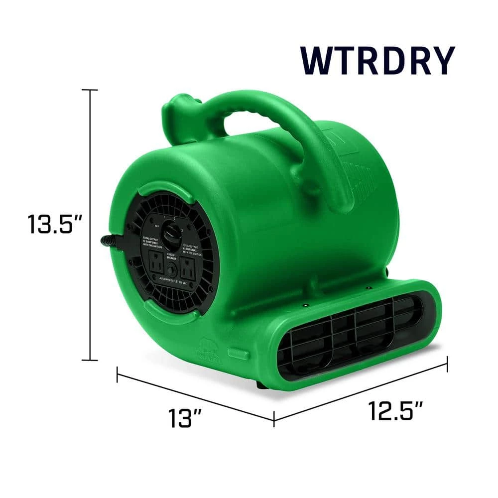 B-Air 1/4 HP Air Mover Blower Fan for Water Damage Restoration Carpet Dryer Floor Home and Plumbing Use in Green 2 B-Air 1/4 HP Air Mover Blower Fan for Water Damage Restoration Carpet Dryer Floor Home and Plumbing Use in Green - Image 2
