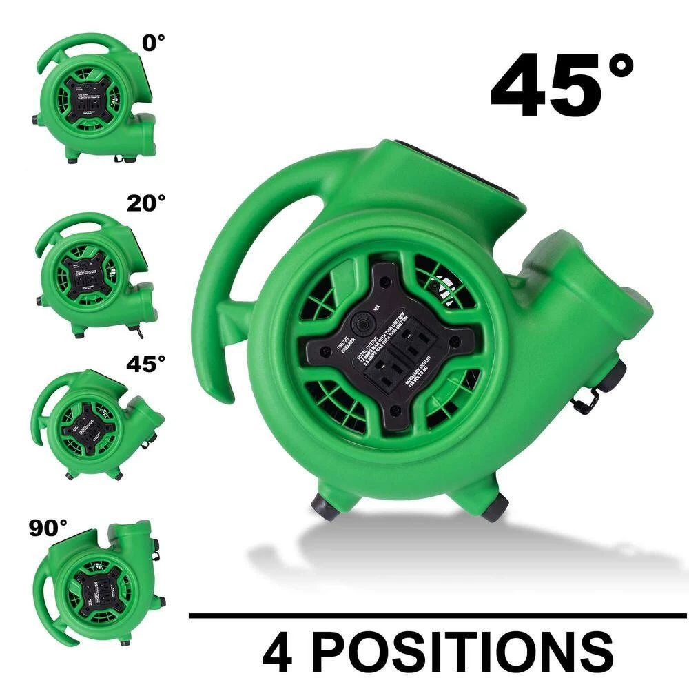 XPOWER 925 CFM 3-Speed Multi-Purpose Mini Mighty Air Mover Utility Blower Fan with Power Outlets and Timer in Green 3 XPOWER 925 CFM 3-Speed Multi-Purpose Mini Mighty Air Mover Utility Blower Fan with Power Outlets and Timer in Green - Image 3