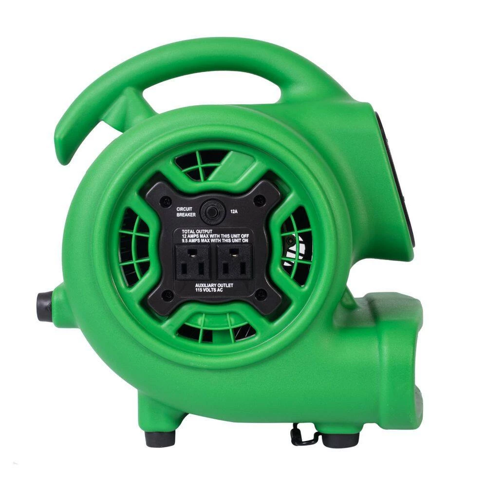 XPOWER 925 CFM 3-Speed Multi-Purpose Mini Mighty Air Mover Utility Blower Fan with Power Outlets and Timer in Green 2 XPOWER 925 CFM 3-Speed Multi-Purpose Mini Mighty Air Mover Utility Blower Fan with Power Outlets and Timer in Green - Image 2