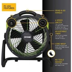 XPOWER 1300 CFM 4 Speed Multipurpose 13 in. Pro Air Circulator Utility Fan -Fans Shop green xpower industrial fans fc 200 c3 1000