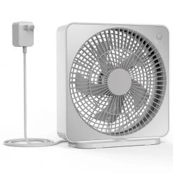 Panergy 10 in.3 Speed Grey White Small Box Fan, Powered by AC Adapter, Window Fan for Bedroom Bathroom Kitchen