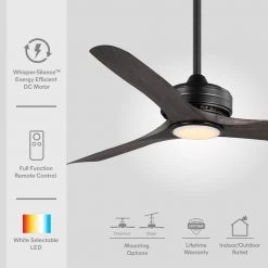 Home Decorators Collection Bayshire 60 in. LED Indoor/Outdoor Matte Black Ceiling Fan with Remote Control and White Color Changing Light Kit -Fans Shop matte black finish home decorators collection ceiling fans with lights 102l60mbkddw 4f 1000