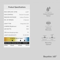 Home Decorators Collection Bayshire 60 in. LED Indoor/Outdoor Matte Black Ceiling Fan with Remote Control and White Color Changing Light Kit -Fans Shop matte black finish home decorators collection ceiling fans with lights 102l60mbkddw 76 1000