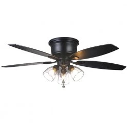 Hampton Bay Stoneridge 52 in. Indoor LED Matte Black Hugger Ceiling Fan with Light Kit, 5 Reversible Blades and Reversible Motor -Fans Shop matte black hampton bay ceiling fans with lights 51829 1f 1000