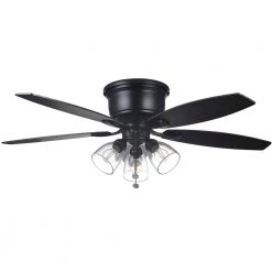 Hampton Bay Stoneridge 52 in. Indoor LED Matte Black Hugger Ceiling Fan with Light Kit, 5 Reversible Blades and Reversible Motor -Fans Shop matte black hampton bay ceiling fans with lights 51829 4f 1000