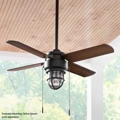 Hampton Bay Cedar Lake 44 in. Indoor/Outdoor LED Matte Black Damp Rated Ceiling Fan with Light Kit, Downrod and 4 Reversible Blades -Fans Shop matte black hampton bay ceiling fans with lights 52109 31 1000