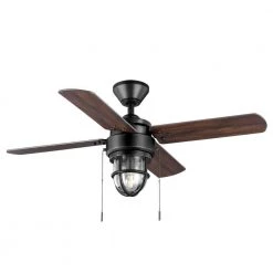 Hampton Bay Cedar Lake 44 in. Indoor/Outdoor LED Matte Black Damp Rated Ceiling Fan with Light Kit, Downrod and 4 Reversible Blades -Fans Shop matte black hampton bay ceiling fans with lights 52109 c3 1000
