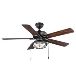 Hampton Bay Norwood 52 in. Indoor/Outdoor LED Matte Black Damp Rated Downrod Ceiling Fan with Light Kit and 5 Reversible Blades -Fans Shop matte black hampton bay ceiling fans with lights 52129 66 1000