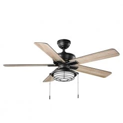 Hampton Bay Norwood 52 in. Indoor/Outdoor LED Matte Black Damp Rated Downrod Ceiling Fan with Light Kit and 5 Reversible Blades -Fans Shop matte black hampton bay ceiling fans with lights 52129 c3 1000