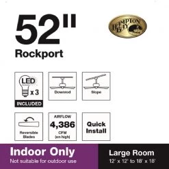 Hampton Bay Rockport 52 in. Indoor LED Matte Black Ceiling Fan with Light Kit, Downrod, and 5 Reversible Blades 15 Hampton Bay Rockport 52 in. Indoor LED Matte Black Ceiling Fan with Light Kit, Downrod, and 5 Reversible Blades -Fans Shop matte black hampton bay ceiling fans with lights 91854 40 1000