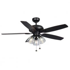 Hampton Bay Rockport 52 in. Indoor LED Matte Black Ceiling Fan with Light Kit, Downrod, and 5 Reversible Blades