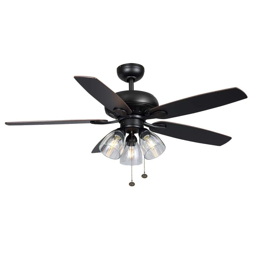 Hampton Bay Rockport 52 in. Indoor LED Matte Black Ceiling Fan with Light Kit, Downrod, and 5 Reversible Blades 1 Hampton Bay Rockport 52 in. Indoor LED Matte Black Ceiling Fan with Light Kit, Downrod, and 5 Reversible Blades