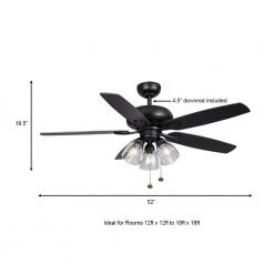 Hampton Bay Rockport 52 in. Indoor LED Matte Black Ceiling Fan with Light Kit, Downrod, and 5 Reversible Blades 16 Hampton Bay Rockport 52 in. Indoor LED Matte Black Ceiling Fan with Light Kit, Downrod, and 5 Reversible Blades -Fans Shop matte black hampton bay ceiling fans with lights 91854 a0 1000