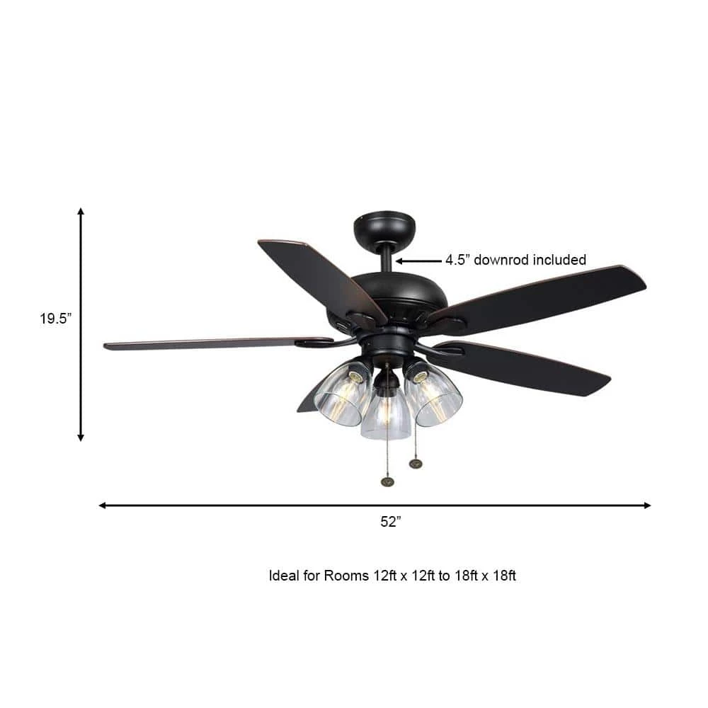 Hampton Bay Rockport 52 in. Indoor LED Matte Black Ceiling Fan with Light Kit, Downrod, and 5 Reversible Blades 4 Hampton Bay Rockport 52 in. Indoor LED Matte Black Ceiling Fan with Light Kit, Downrod, and 5 Reversible Blades - Image 4