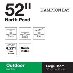 Hampton Bay North Pond 52 in. Indoor/Outdoor Matte Black Ceiling Fan with Downrod and Reversible Motor; Light Kit Adaptable -Fans Shop matte black hampton bay ceiling fans without lights 51718 66 1000