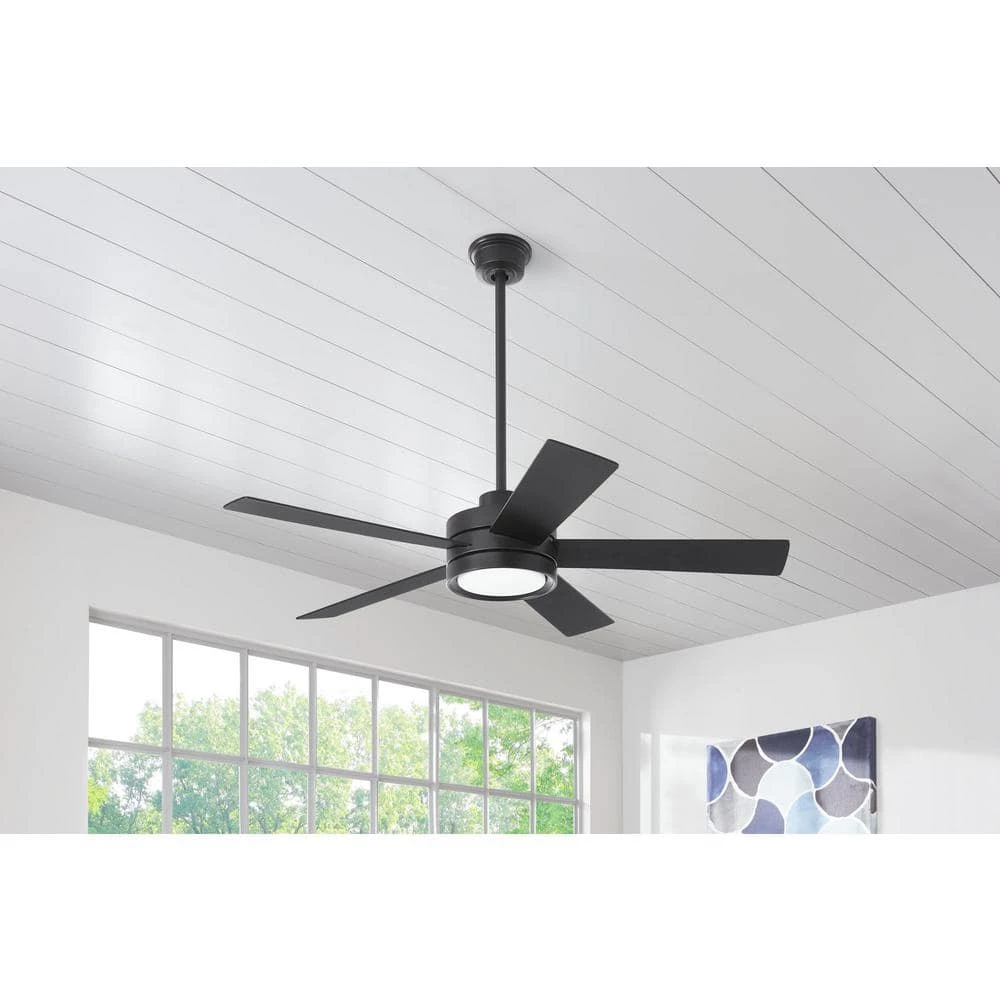 Home Decorators Collection Baxtan 56 in. LED Matte Black Ceiling Fan with Light and Remote Control 2 Home Decorators Collection Baxtan 56 in. LED Matte Black Ceiling Fan with Light and Remote Control - Image 2