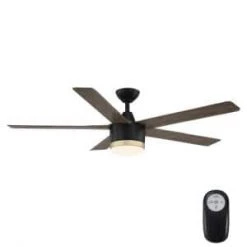 Home Decorators Collection Merwry 56 in. Integrated LED Indoor/Outdoor Matte Black Ceiling Fan with Light Kit and Remote Control