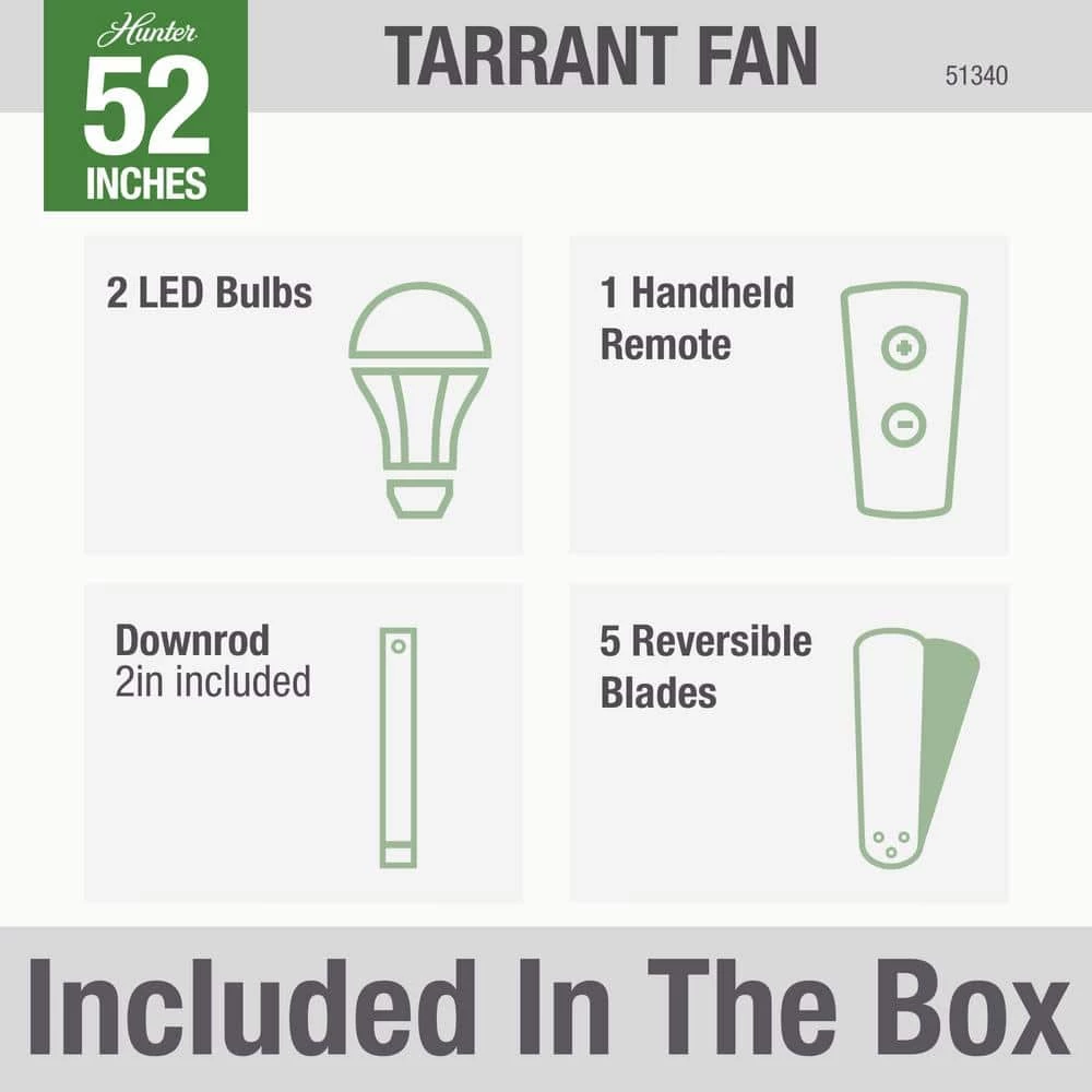 Hunter Tarrant 52 in. LED Indoor/Outdoor Matte Black Ceiling Fan with Light and Remote 2 Hunter Tarrant 52 in. LED Indoor/Outdoor Matte Black Ceiling Fan with Light and Remote - Image 2