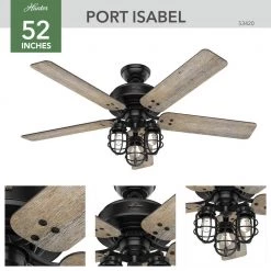 Hunter Port Isabel 52 in. LED Indoor/Outdoor Matte Black Ceiling Fan with Light Kit -Fans Shop matte black hunter ceiling fans with lights 53420 1d 1000
