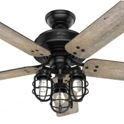 Hunter Port Isabel 52 in. LED Indoor/Outdoor Matte Black Ceiling Fan with Light Kit -Fans Shop matte black hunter ceiling fans with lights 53420 d4 1000