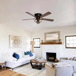 Parrot Uncle 48 in. Indoor Matte Black Wood 5-Blade Flush Mount Ceiling Fan with Remote and Light Kit -Fans Shop matte black parrot uncle ceiling fans with lights f6233110v 31 1000