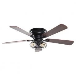 Parrot Uncle 48 in. Indoor Matte Black Wood 5-Blade Flush Mount Ceiling Fan with Remote and Light Kit -Fans Shop matte black parrot uncle ceiling fans with lights f6233110v 4f 1000