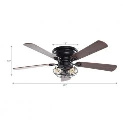 Parrot Uncle 48 in. Indoor Matte Black Wood 5-Blade Flush Mount Ceiling Fan with Remote and Light Kit -Fans Shop matte black parrot uncle ceiling fans with lights f6233110v c3 1000
