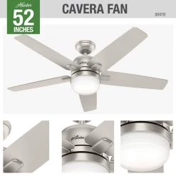 Hunter Cavera II 52 in. Indoor Matte Nickel Wifi-Enabled Smart Ceiling Fan with Light Kit & Remote -Fans Shop matte nickel hunter ceiling fans with lights 50478 1d 1000