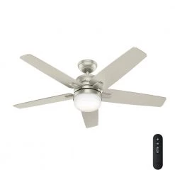 Hunter Cavera II 52 in. Indoor Matte Nickel Wifi-Enabled Smart Ceiling Fan with Light Kit & Remote