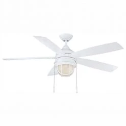 Hampton Bay Seaport II 52 in. LED Indoor/Outdoor Matte White Ceiling Fan with Light and Pull Chains