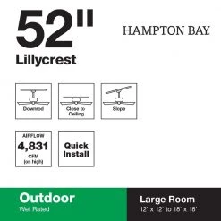 Hampton Bay Lillycrest 52 in. Indoor/Outdoor Matte White Ceiling Fan with Downrod and Reversible Motor; Light Kit Adaptable -Fans Shop matte white hampton bay ceiling fans without lights 32718 40 1000