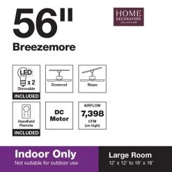 Home Decorators Collection Breezemore 56 in. Indoor LED Mediterranean Bronze Ceiling Fan with Light Kit, Downrod, DC Motor and Remote Control -Fans Shop mediterranean bronze home decorators collection ceiling fans with lights 51556 c3 1000