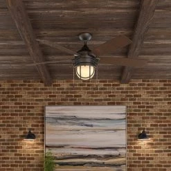 Hampton Bay Seaport 52 in. LED Indoor/Outdoor Natural Iron Ceiling Fan with Light Kit -Fans Shop natural iron hampton bay ceiling fans with lights al634 ni 31 1000