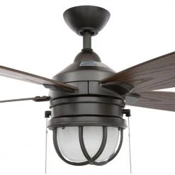 Hampton Bay Seaport 52 in. LED Indoor/Outdoor Natural Iron Ceiling Fan with Light Kit -Fans Shop natural iron hampton bay ceiling fans with lights al634 ni 40 1000