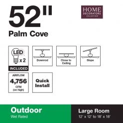 Home Decorators Collection Palm Cove 52 in. Indoor/Outdoor LED Natural Iron Ceiling Fan with Light Kit, Downrod and Reversible Motor -Fans Shop natural iron home decorators collection ceiling fans with lights 51422 1d 1000