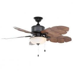 Home Decorators Collection Palm Cove 52 in. Indoor/Outdoor LED Natural Iron Ceiling Fan with Light Kit, Downrod and Reversible Motor