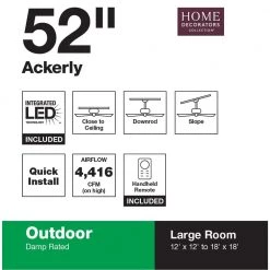 Home Decorators Collection Ackerly 52 in. Indoor/Outdoor Integrated LED Natural Iron Damp Rated Ceiling Fan with Light Kit and Remote Control -Fans Shop natural iron home decorators collection ceiling fans with lights 56014 66 1000