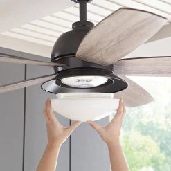 Home Decorators Collection Ackerly 52 in. Indoor/Outdoor Integrated LED Natural Iron Damp Rated Ceiling Fan with Light Kit and Remote Control -Fans Shop natural iron home decorators collection ceiling fans with lights 56014 77 1000