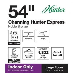 Channing 54 in. LED Indoor Easy Install Noble Bronze Ceiling Fan with HunterExpress Feature Set and Remote -Fans Shop noble bronze hunter ceiling fans with lights 53366 77 1000