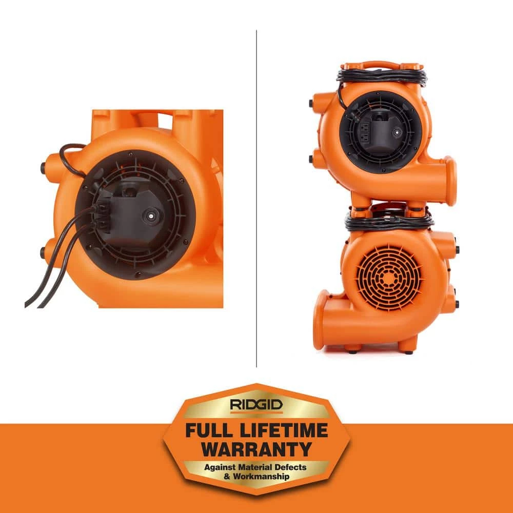 RIDGID 1625 CFM 3-Speed Blower Fan Air Mover with Daisy Chain, 3 Operating Positions for Water Damage Restoration 12 RIDGID 1625 CFM 3-Speed Blower Fan Air Mover with Daisy Chain, 3 Operating Positions for Water Damage Restoration - Image 12