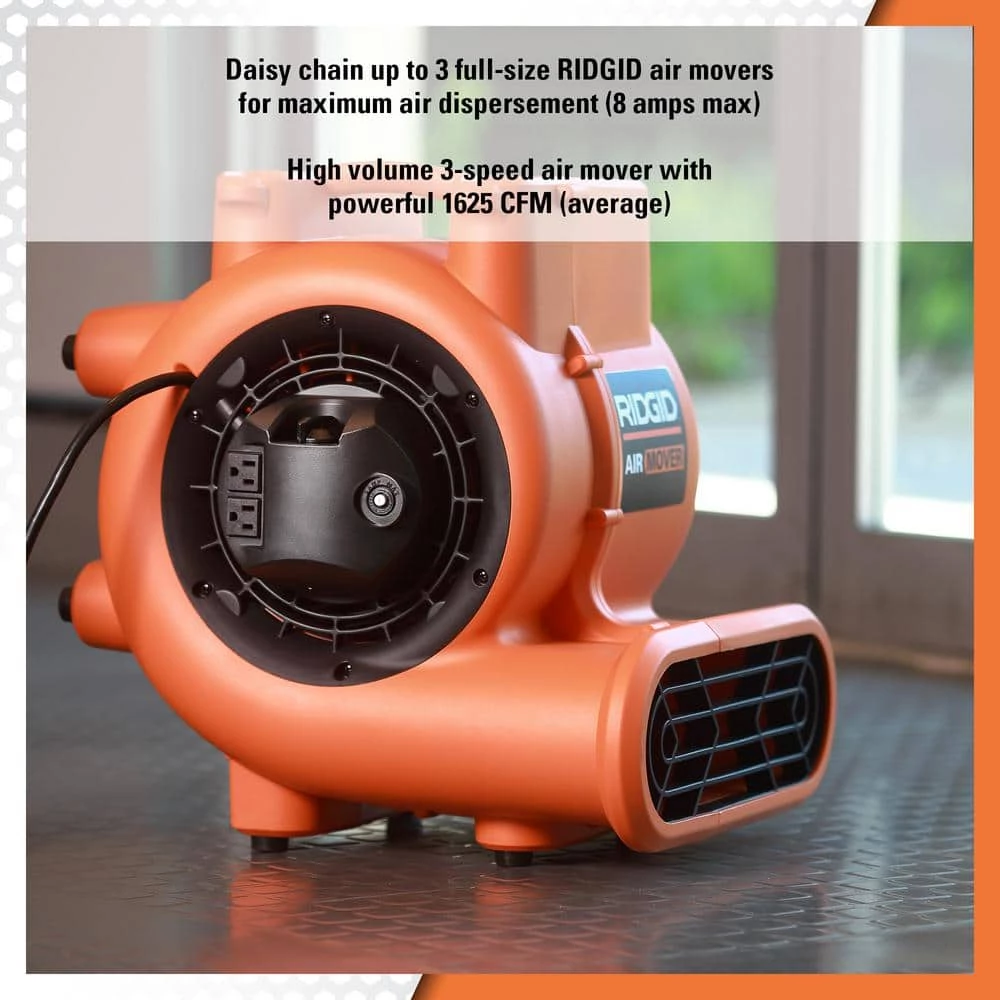 RIDGID 1625 CFM 3-Speed Blower Fan Air Mover with Daisy Chain, 3 Operating Positions for Water Damage Restoration 2 RIDGID 1625 CFM 3-Speed Blower Fan Air Mover with Daisy Chain, 3 Operating Positions for Water Damage Restoration - Image 2