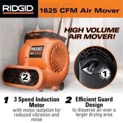 RIDGID 1625 CFM 3-Speed Portable Blower Fan Air Mover with Collapsible Handle and Rear Wheels for Water Damage Restoration 15 RIDGID 1625 CFM 3-Speed Portable Blower Fan Air Mover with Collapsible Handle and Rear Wheels for Water Damage Restoration -Fans Shop orange ridgid blower fans am2560 66 1000