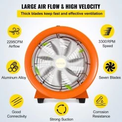 VEVOR Utility Blower Fan 12 in. 2295 CFM Portable Ventilation Fan with 16 ft. Duct Hose 520 Watt for Job Site, Orange -Fans Shop orange vevor blower fans xk12c5mgdgyfj0001v1 1f 1000