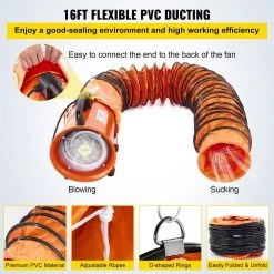 VEVOR Utility Blower Fan 12 in. 2295 CFM Portable Ventilation Fan with 16 ft. Duct Hose 520 Watt for Job Site, Orange -Fans Shop orange vevor blower fans xk12c5mgdgyfj0001v1 44 1000