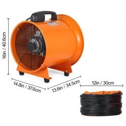 VEVOR Utility Blower Fan 12 in. 2295 CFM Portable Ventilation Fan with 16 ft. Duct Hose 520 Watt for Job Site, Orange -Fans Shop orange vevor blower fans xk12c5mgdgyfj0001v1 76 1000