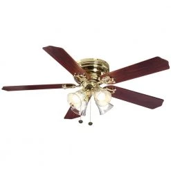 Hampton Bay Carriage House 52 in. Indoor LED Polished Brass Ceiling Fan with Light Kit, Reversible Motor and Reversible Blades -Fans Shop polished brass hampton bay ceiling fans with lights 46008 1d 1000