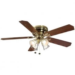 Hampton Bay Carriage House 52 in. Indoor LED Polished Brass Ceiling Fan with Light Kit, Reversible Motor and Reversible Blades