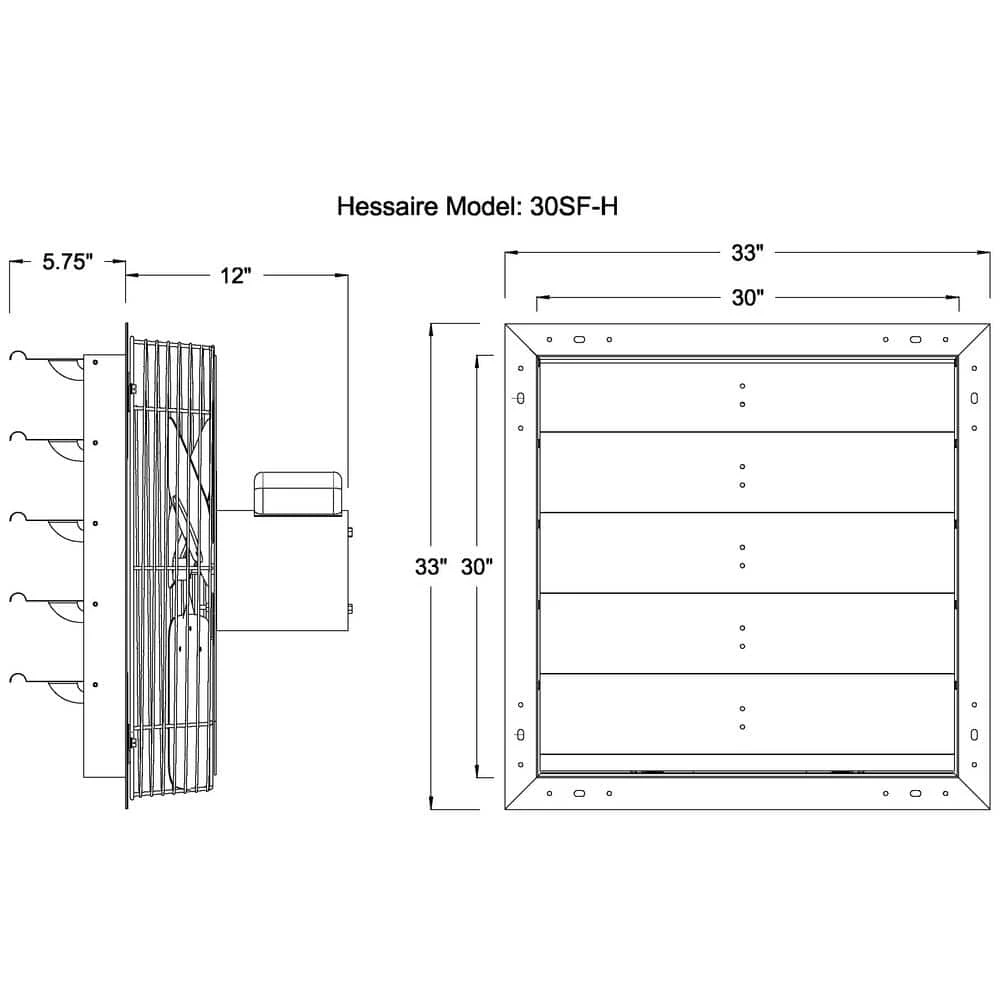 Hessaire 30 in. 5895 CFM Shutter Exhaust Fan Wall Mounted 9 Hessaire 30 in. 5895 CFM Shutter Exhaust Fan Wall Mounted - Image 9