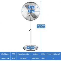 Aoibox Adjustable-Height 53 in. Heavy Duty Metal Stand Pedestal Fan, 3 Settings Spds, Low Noise, High-Velocity Quality Durable -Fans Shop silver pedestal fans snmx026 c3 1000