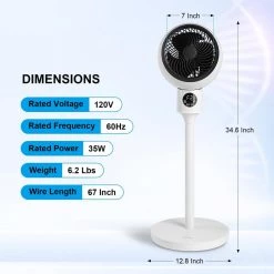 Aoibox 7 in. Indoor Stand Pedestal Fan, Air Circulation Fan with 3-Speed, 15-Hour Timer, 70° Oscillation, Remote Control, White -Fans Shop white aoibox pedestal fans snmx2860 44 1000